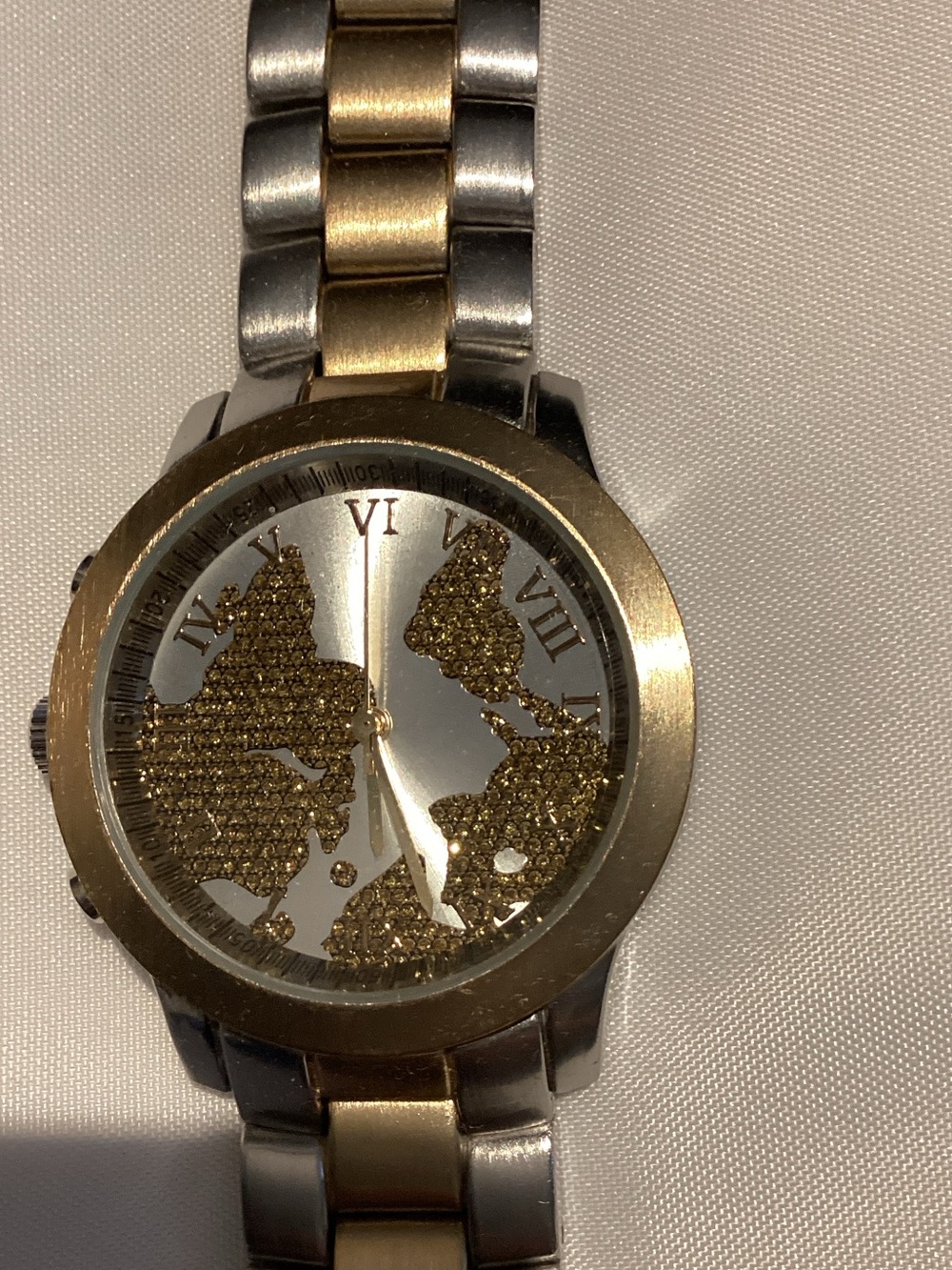 Two-Tone Gold & Silver Women's World Map Bracelet Watch